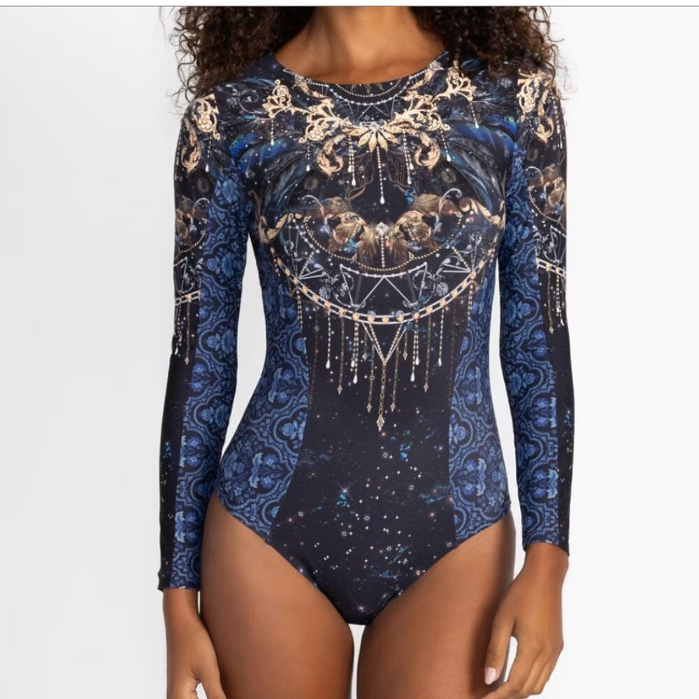 Johnny Was Surf One Piece Supernova Long Sleeve Swimsuit Rashguard NWT